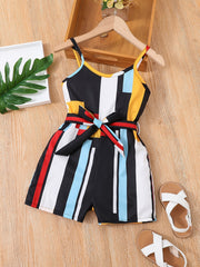 Girls Cami Romper Block Geometry Print Jumpsuit With Belt