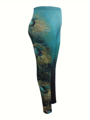  Ombre & Feather Print Med Stretch Leggings