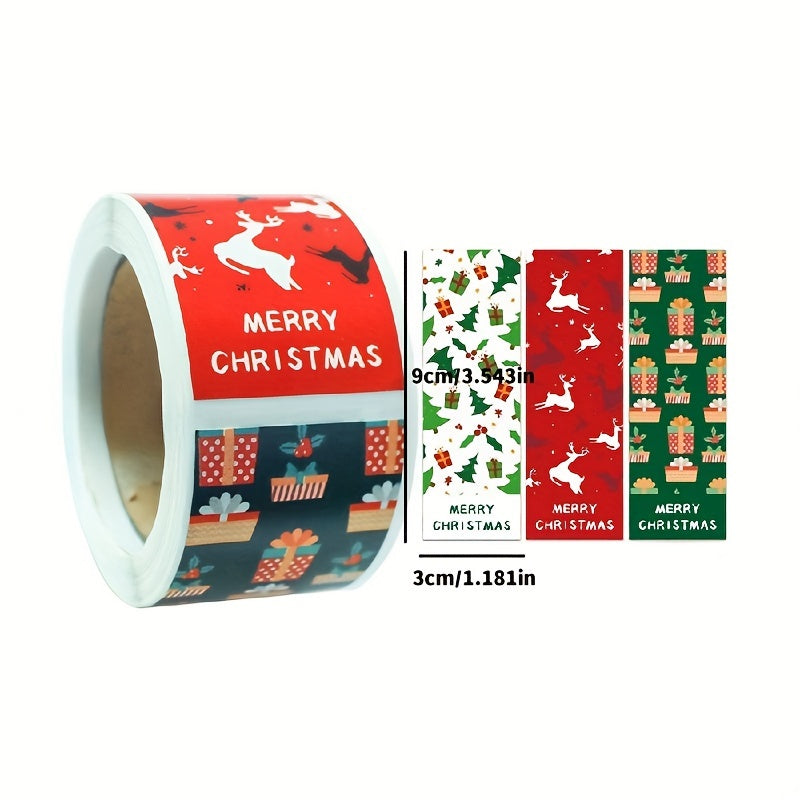 100 Roll Christmas Stickers Square Pattern Gift Packaging Sealing & Decoration