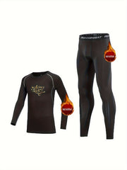 Kids Fleece Lined Compression Base Set Year Print Tops & Pants