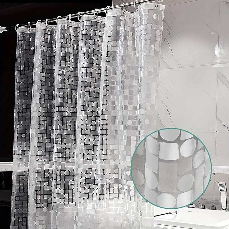 3D Waterproof Shower Curtain Square & Circular Patterns + 12 Plastic Hooks