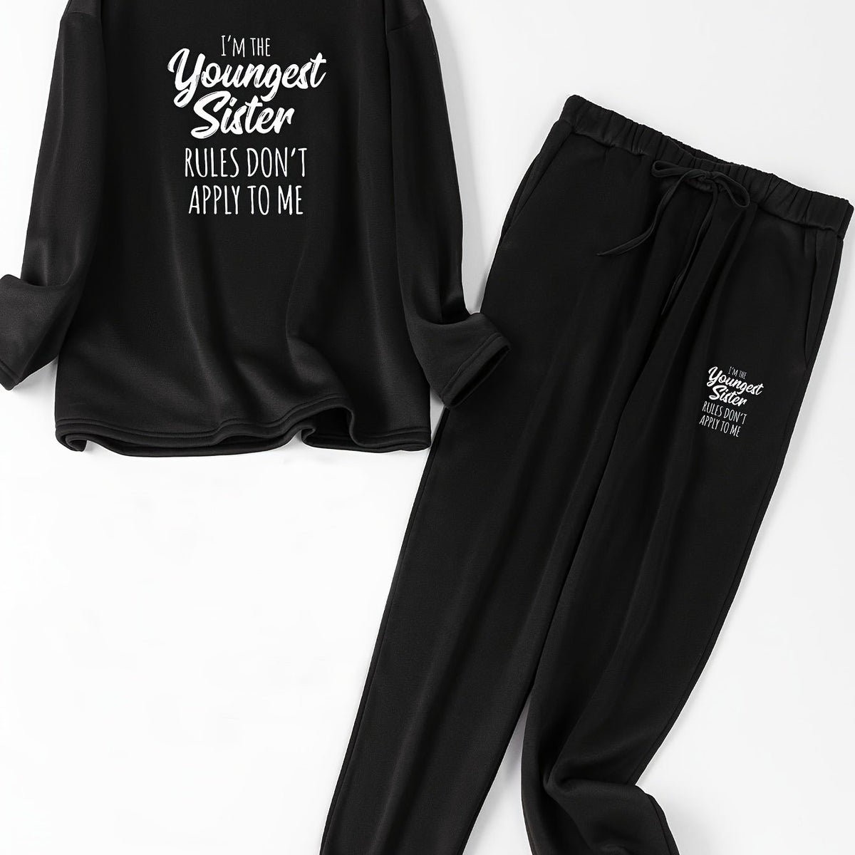  Lounge Set Women's Slogan Print Fleece Top & Joggers Pajamas