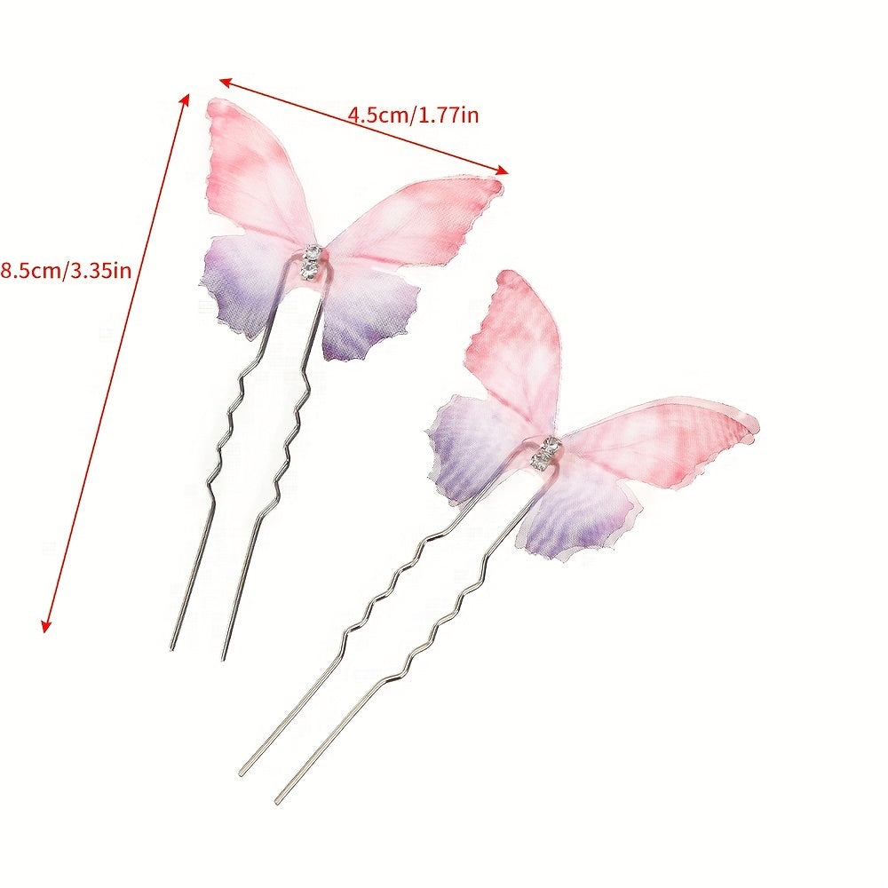 Colorful Butterfly Hairpin Ponytail Holder Bun Headwear for Women