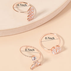Zircon Butterfly Ring Set Silver Plated Moon Lightning Women's Ring