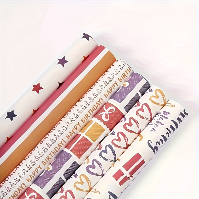 6pcs Colorful Cartoon Birthday Gift Wrapping Paper Roll