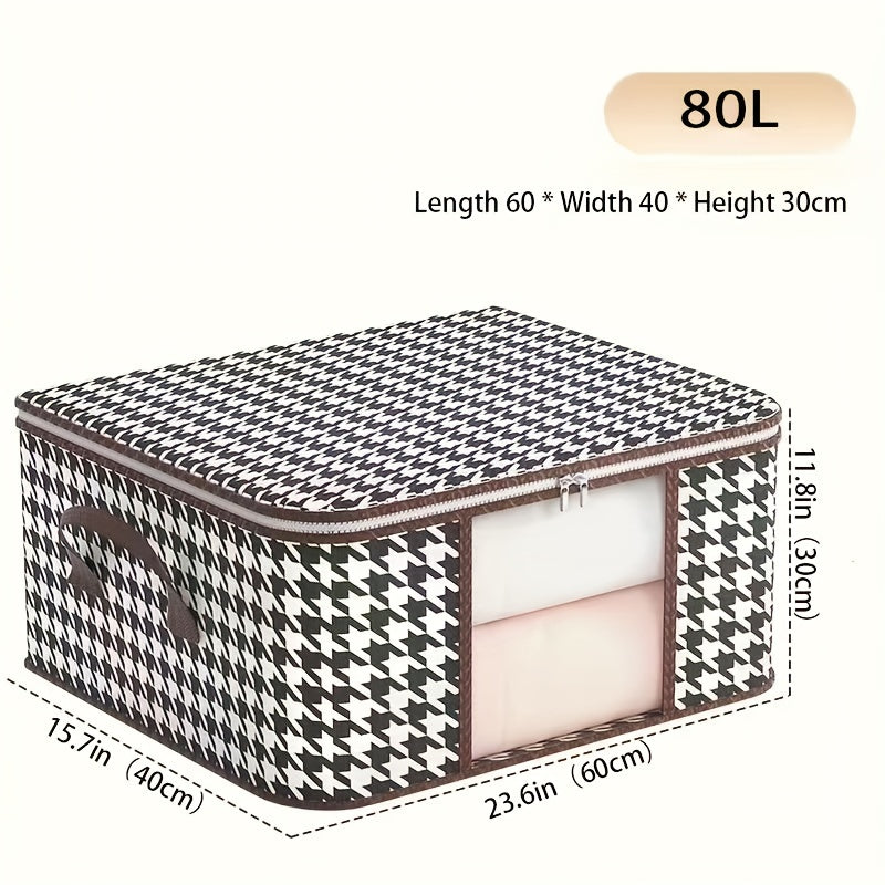 Large Houndstooth Pattern Box Zipper Clothes Organizer