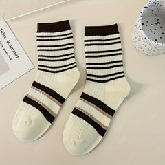Colorblock Stripe Print Socks Comfy & Breathable Women's Stockings