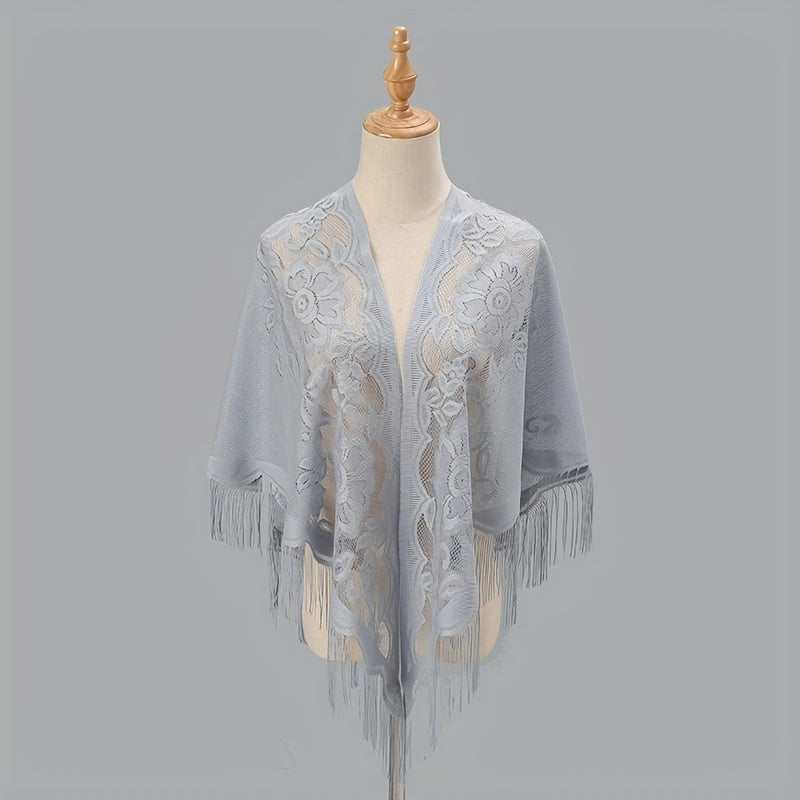 Tassel Shawl Thin Triangle Scarf Flower Embroidery Wrap