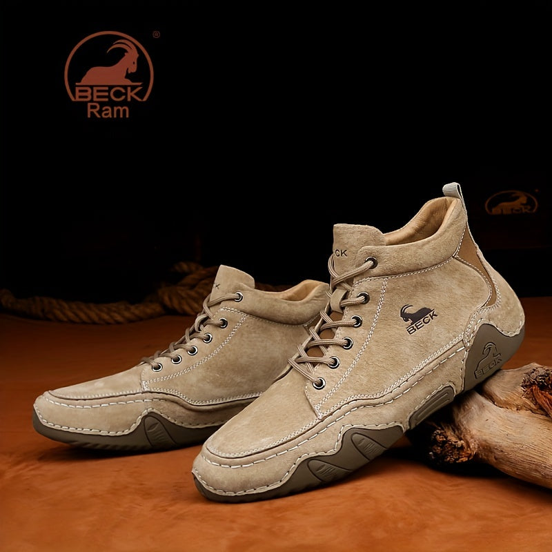 Men's Casual Lace-Up Boots Slip Resistant Leather Sneakers