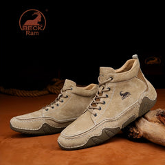 Men's Casual Lace-Up Boots Slip Resistant Leather Sneakers