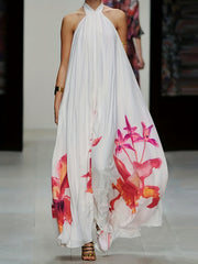 Floral Print Halter Neck Backless Maxi Dress