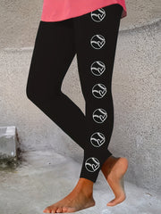  Women's Baseball Heart Print Leggings