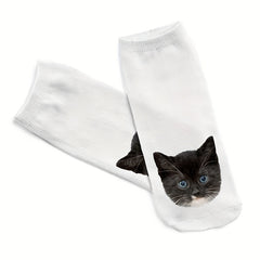 5 Pairs 3D Cat Print Socks Cute Low Cut Women's Stockings