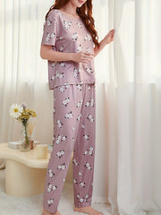 Floral Print Short Sleeve & Pants Pajama Sets