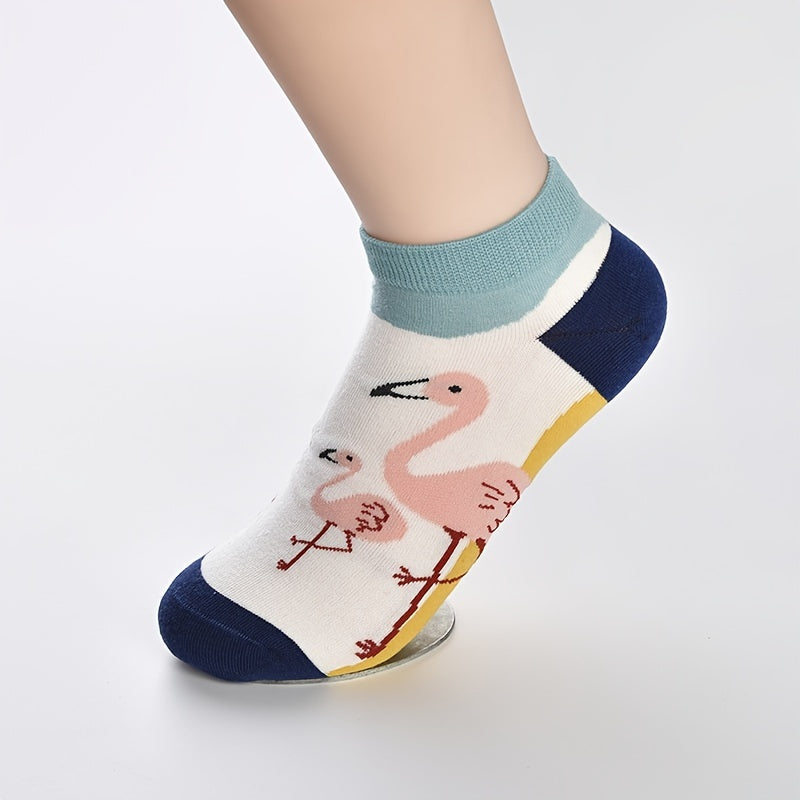 5 Pairs Flamingo Print Short Socks Women's Stocking