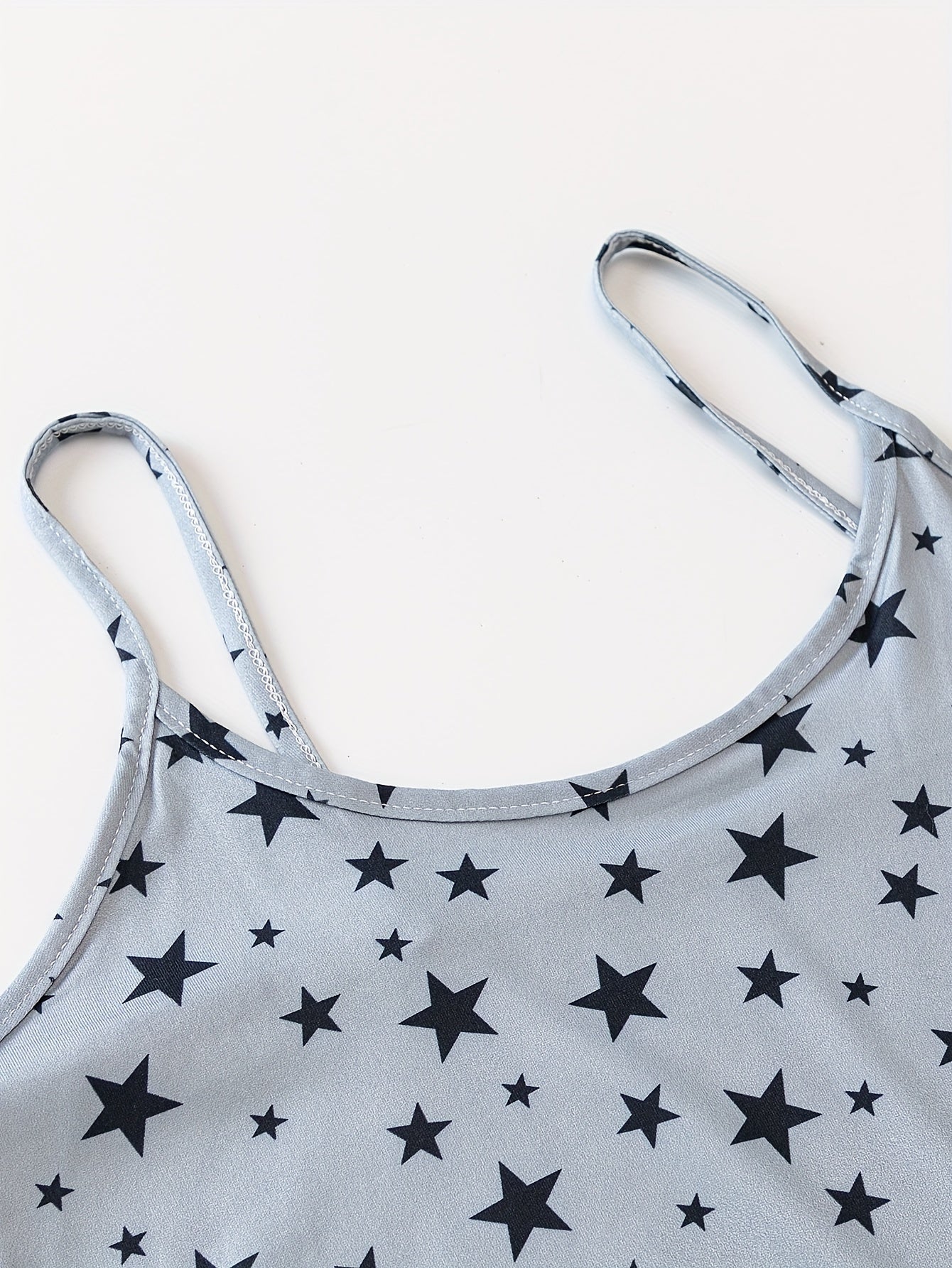 Star Print Pajama Set Crew Neck Cami Top & Elastic Waistband Shorts