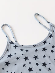 Star Print Pajama Set Crew Neck Cami Top & Elastic Waistband Shorts