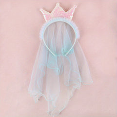 Sequin Crown Headband with Hair Veil for Kids Girls Headdress