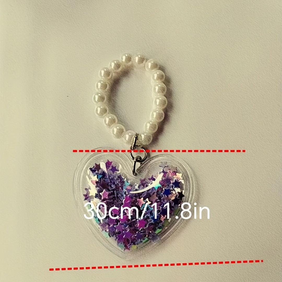 Heart Shape & Five star Quicksand Pendant With Beaded Chain