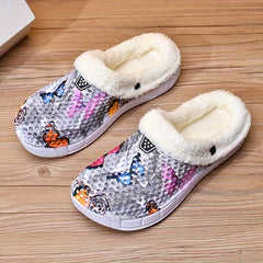 Women's Casual Butterfly Pattern Warm Hole Shoes Comfortable Outdoor Slippers