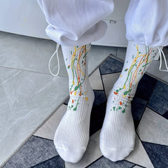 4 Pairs Graffiti Print Socks Breathable Mid Tube Stockings
