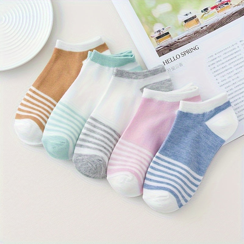 5 Pairs Striped Ankle Socks Soft Lightweight Low Cut Women's Stockings