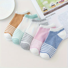 5 Pairs Striped Ankle Socks Soft Lightweight Low Cut Women's Stockings