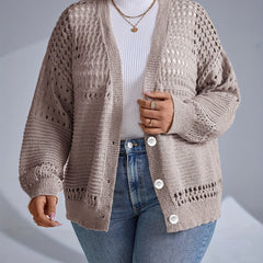 Casual Cardigan Women's Plus Hollow Out Long Sleeve Button Up Sweater