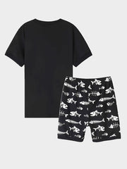 Boys Luminous Fishbone Pajamas Set Short Sleeves Tops & Bottoms