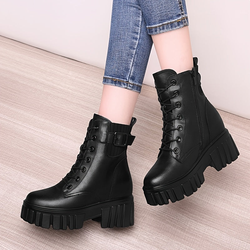 Metal Buckle Ankle Combat Boots Lace Up & Zipper Women's Footwear