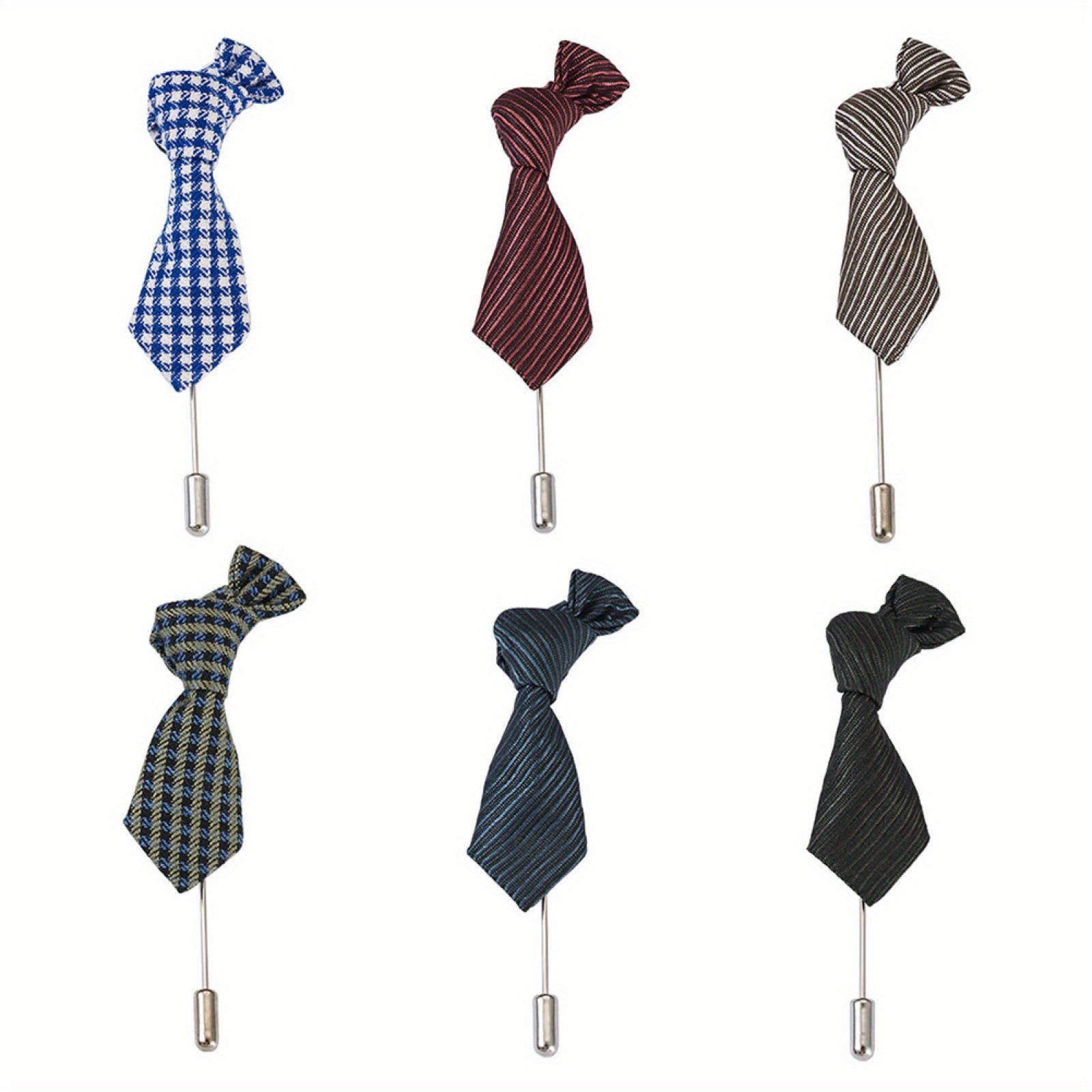 6pcs Polyester Striped Tie Brooches Mixed Colors Suit Shirt Lapel Decoration Men