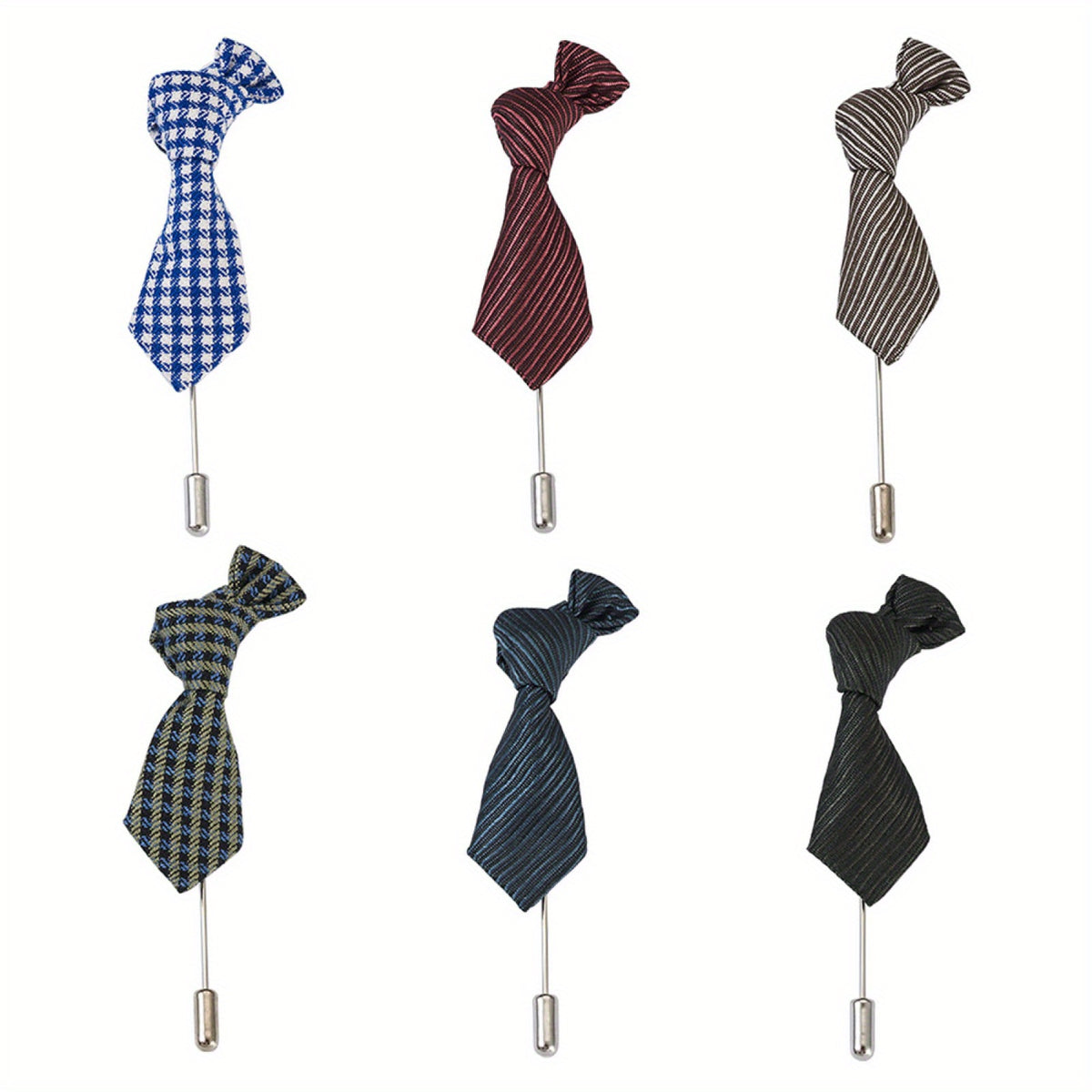 6pcs Polyester Striped Tie Brooches Mixed Colors Suit Shirt Lapel Decoration Men