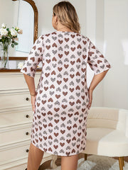  Leopard Heart Print Nightdress Short Sleeve