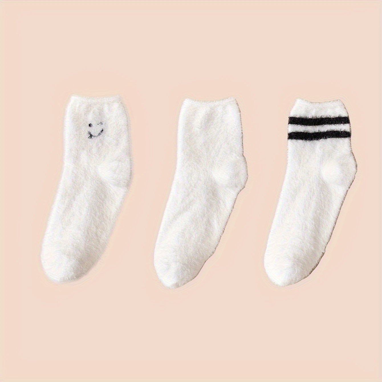 3 Pairs Warm Fuzzy Crew Socks For Winter Women's Stockings
