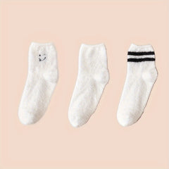 3 Pairs Warm Fuzzy Crew Socks For Winter Women's Stockings