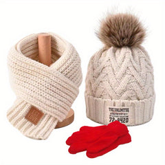 Kids 3pcs Set Plus Velvet Knitted Hat Scarf Gloves