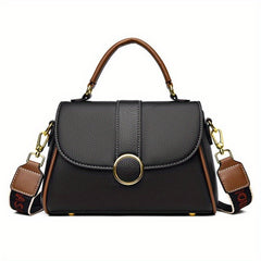 Wide Strap Satchel Crossbody Bag PU Leather Textured Bag Purse