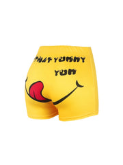  Casual Shorts Women's Funny Face & Letter Print Elastic High Rise