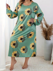  Sunflower & Butterfly Print Long Sleeve T-shirt Dress