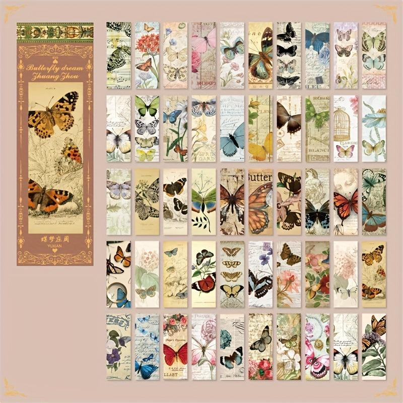 50pcs Retro Plant Flower Butterfly Sticker Book DIY Photo Album Decor