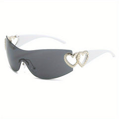 Y2K Wrap Around Sunglasses Gradient Lens Heart Hinge UV400