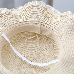 Kids Summer Straw Hat with Lace, Sunscreen Protection