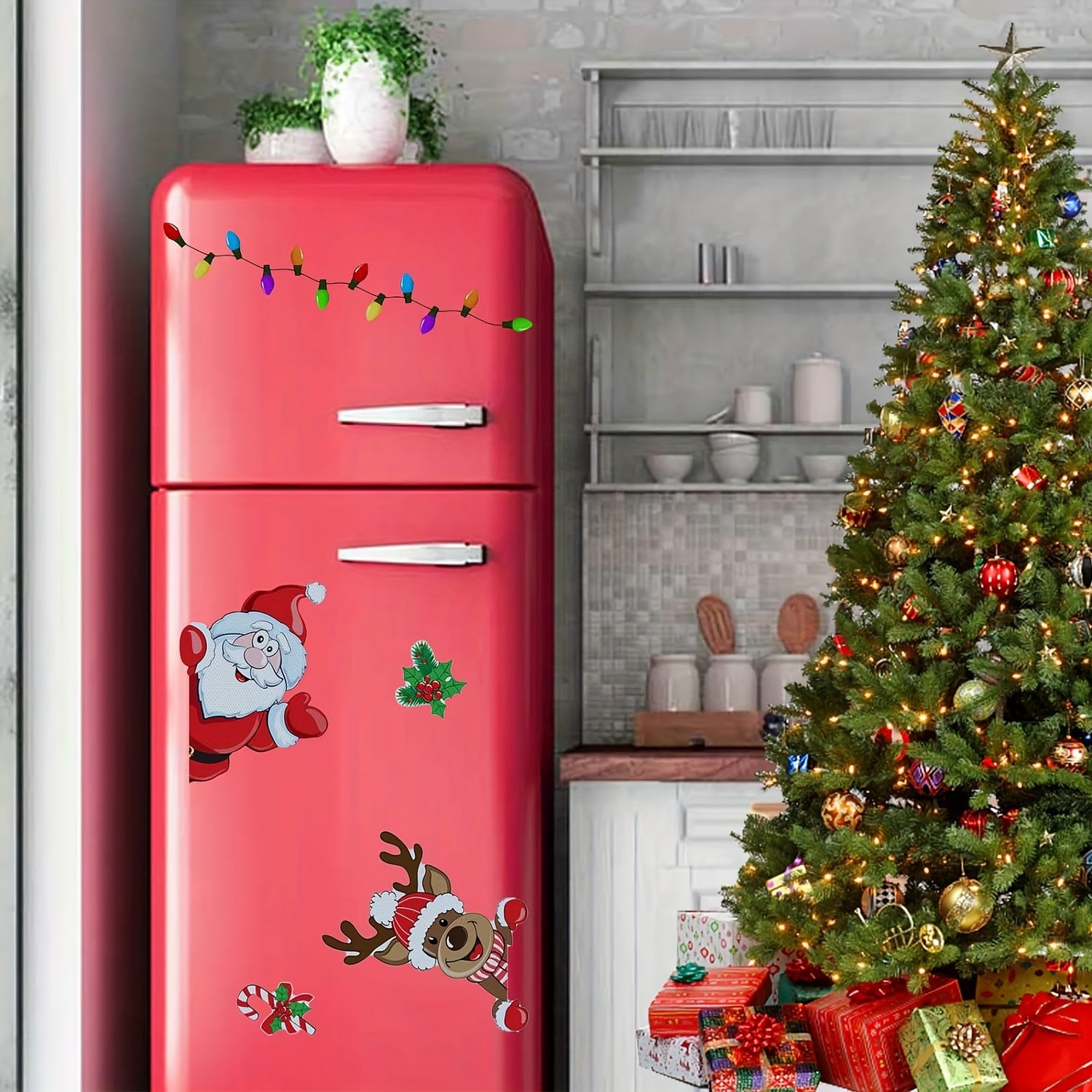 Christmas Magnets Decor Reflective Santa Bulb Car Refrigerator Stickers