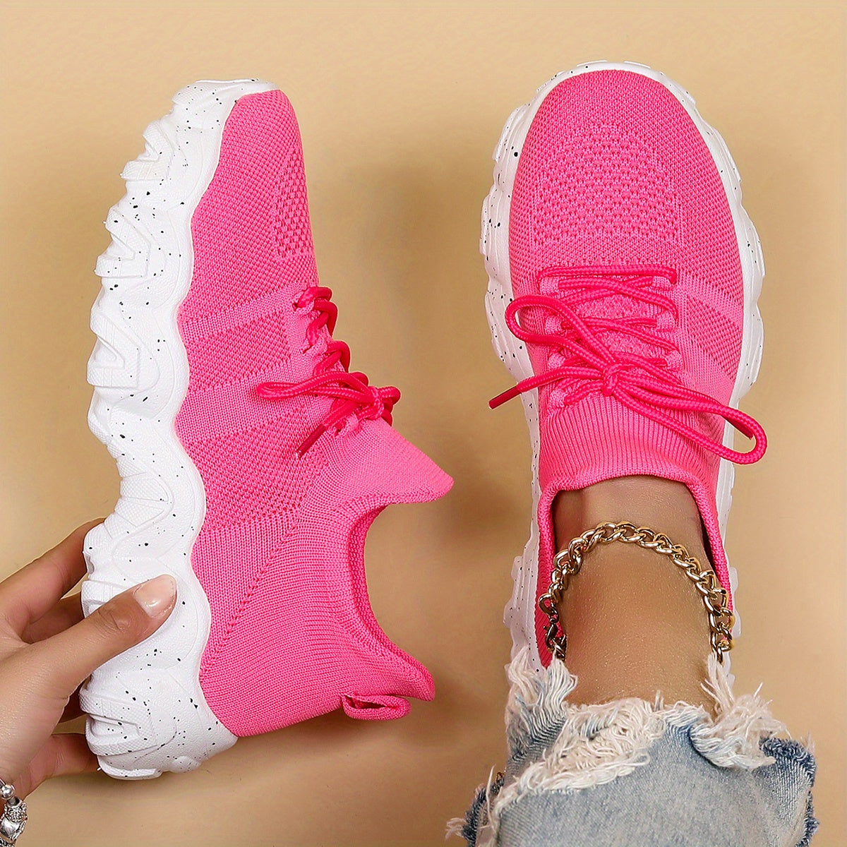 Women's Lace Up Sock Sneakers Breathable & Anti-Skid Shoes