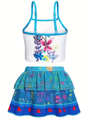 Girls Cartoon Spaghetti Strap Swim Set
