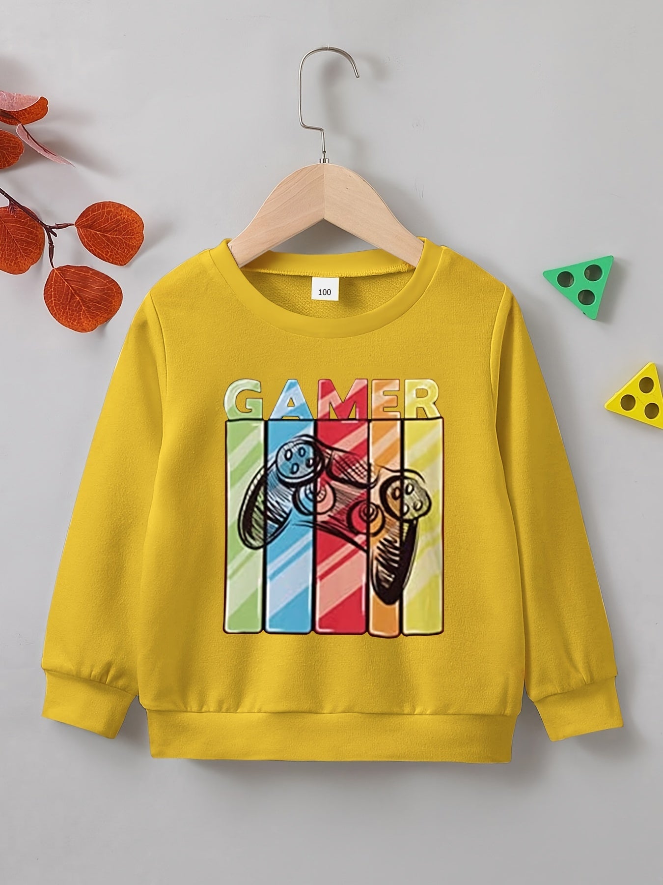 Vintage Gamepad Print Boys Casual Pullover Sweatshirt