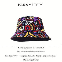 Geometric Pattern Print Bucket Hat Hip Hop Casual Sunscreen Travel Beach Hats