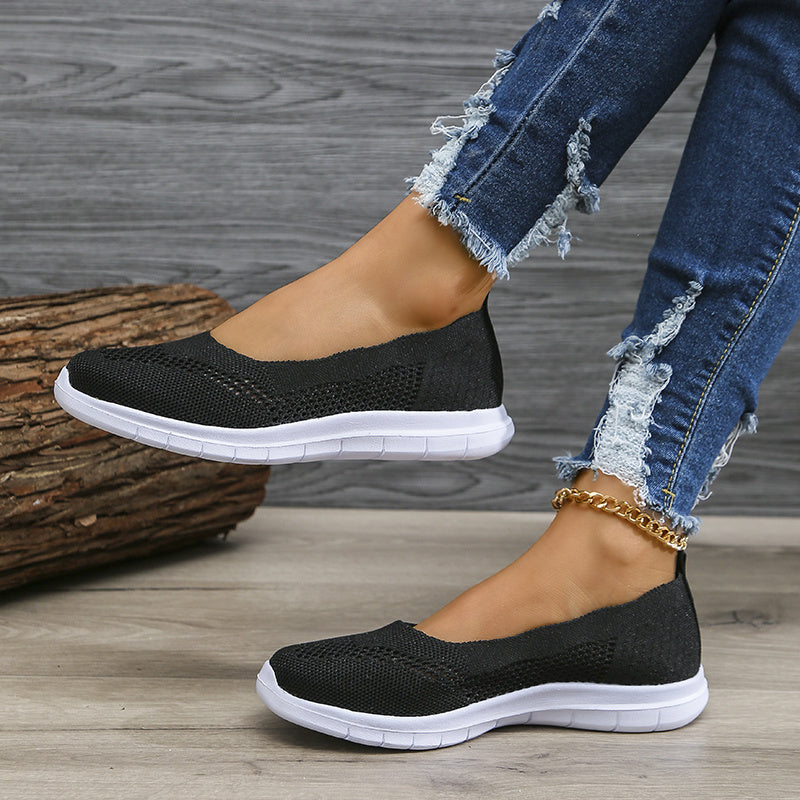 Women's Knitted Flat Loafers Slip On Shoes Lightweight Walking Shoes