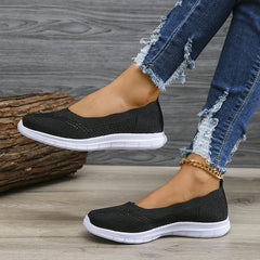 Women's Knitted Flat Loafers Slip On Shoes Lightweight Walking Shoes