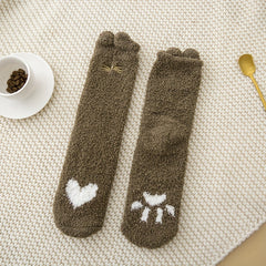 4 Pairs Heart Print Socks Comfy & Warm Fuzzy Socks Women's Stockings